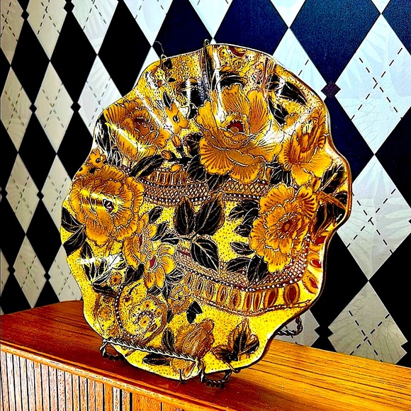 Vintage Chinese Cloisonné Plate | Ruffled Edge • Floral Enamel • 9.75” - Picture 2 of 7